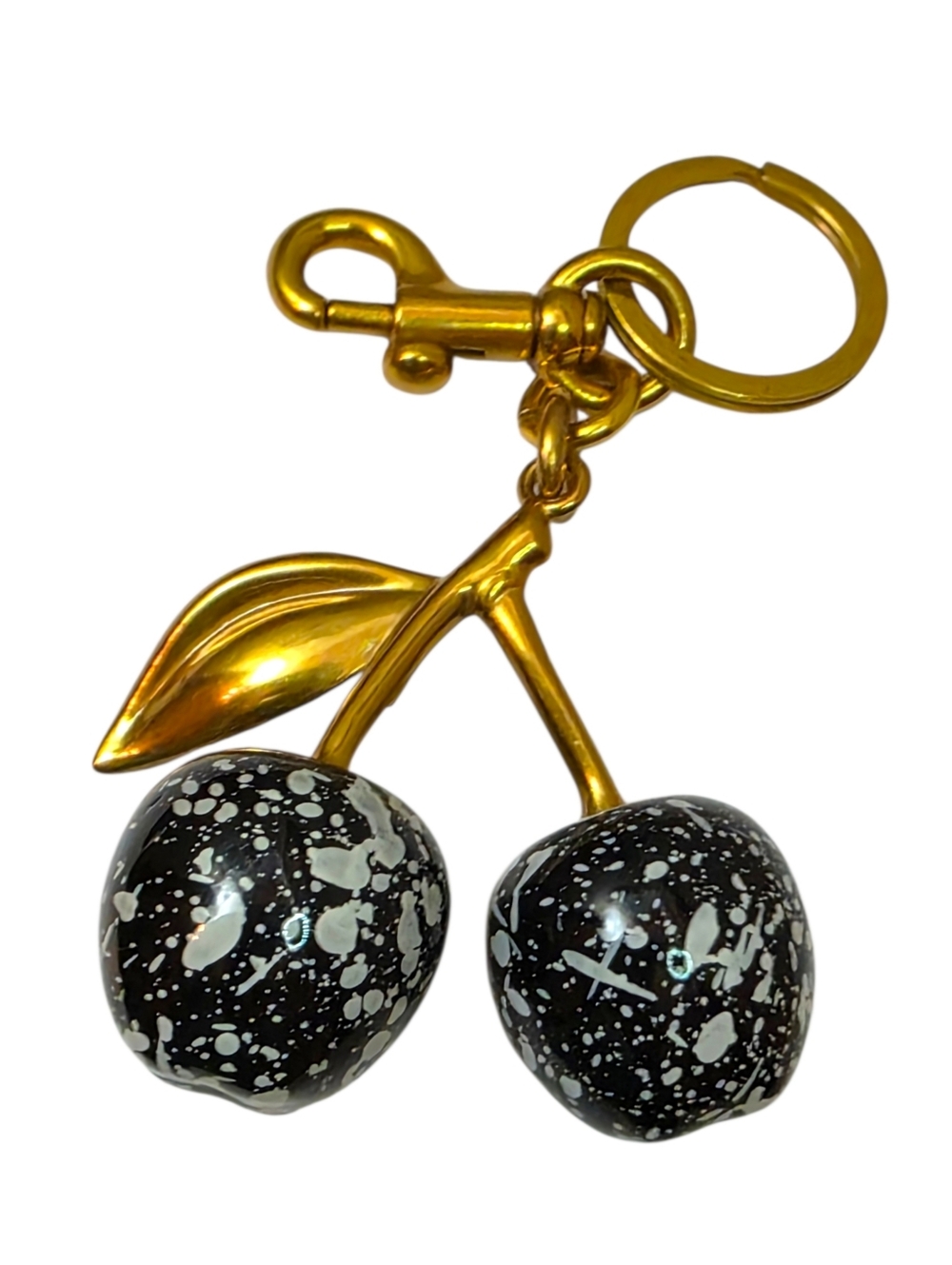 Black and White Artsy Splattered Paint Cherry Purse Charm Matte Gold Accents